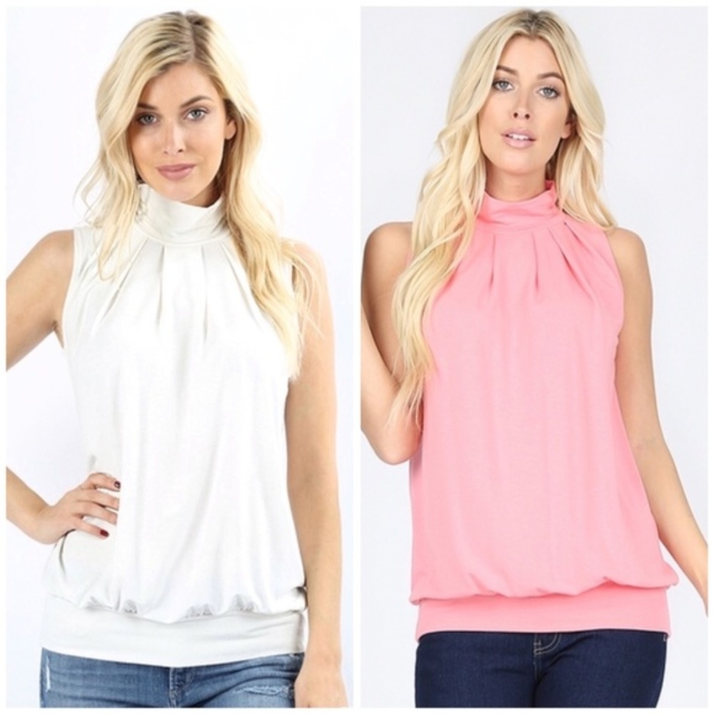 Light Blue High Neck Pleated Top - Picture 5 of 8